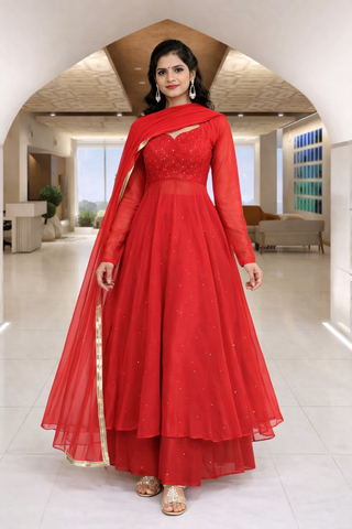 Khanak Red Georgette Anarkali Suit Set