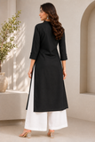 Mahima Black Pintuck Straight Kurta with White Palazzo Set