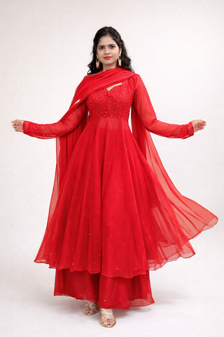 Khanak Red Georgette Anarkali Suit Set