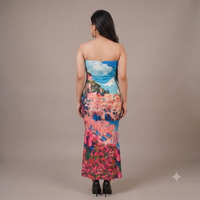 Vashtro Women Amalfi Coast Landscape Strapless Maxi Dress