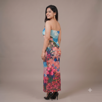 Vashtro Women Amalfi Coast Landscape Strapless Maxi Dress