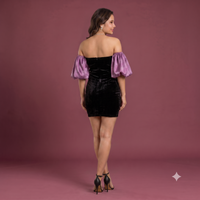 Vashtro Women Black Crushed Velvet Strapless Mini Dress