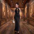 Vashtro Women Black Halter Mock-Neck Maxi Dress