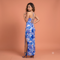 Vashtro Women Blue Floral Backless Bodycon Dress