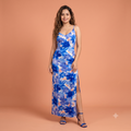 Vashtro Women Blue Floral Backless Bodycon Dress