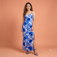 Vashtro Women Blue Floral Backless Bodycon Dress