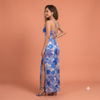 Vashtro Women Blue Floral Backless Bodycon Dress