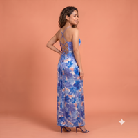 Vashtro Women Blue Floral Backless Bodycon Dress