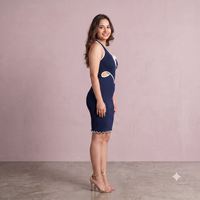Vashtro Women Blue Knitted Neck Tie Up Dress