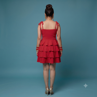 Vashtro Women Crimson Tiered Ruffle Mini Dress