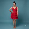 Vashtro Women Crimson Tiered Ruffle Mini Dress