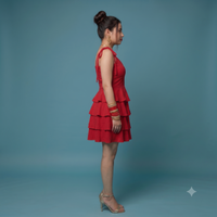 Vashtro Women Crimson Tiered Ruffle Mini Dress