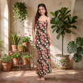 Vashtro Women Dark Green Lily and Rose Print Bodycon Maxi Dress