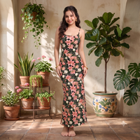 Vashtro Women Dark Green Lily and Rose Print Bodycon Maxi Dress