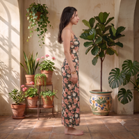 Vashtro Women Dark Green Lily and Rose Print Bodycon Maxi Dress