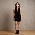 Vashtro Women Elegant Classic Black Velvet Dress