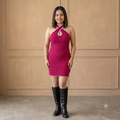 Vashtro Women Elegant Keyhole Neck Fuchsia Pink Dress
