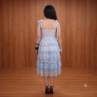 Vashtro Women Elegant Sky Blue Lace Dress