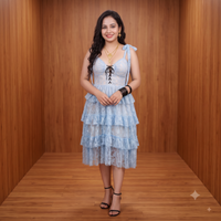 Vashtro Women Elegant Sky Blue Lace Dress