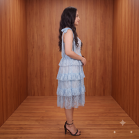 Vashtro Women Elegant Sky Blue Lace Dress