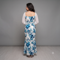 Vashtro Women Floral Print Maxi Dress with Sheer Sleeves