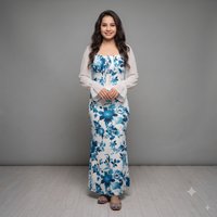 Vashtro Women Floral Print Maxi Dress with Sheer Sleeves