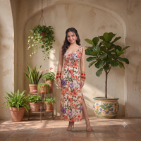 Vashtro Women Floral Tie-Strap Maxi Dress