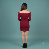 Vashtro Women Maroon Off Shoulder Bodycon Dress