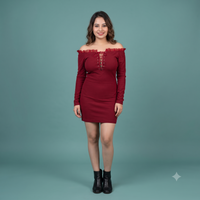 Vashtro Women Maroon Off Shoulder Bodycon Dress