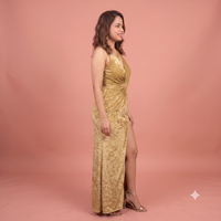 Vashtro Women Maxi Green Velvet Dress