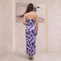 Vashtro Women Purple Floral Cross-Neck Halter Maxi Dress