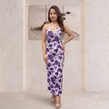 Vashtro Women Purple Floral Cross-Neck Halter Maxi Dress