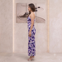 Vashtro Women Purple Floral Cross-Neck Halter Maxi Dress