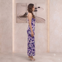 Vashtro Women Purple Floral Cross-Neck Halter Maxi Dress