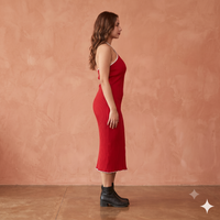 Vashtro Women Red Knitted Neck Tie Up Dress