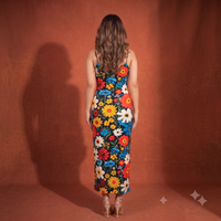 Vashtro Women Retro Multicolor Daisy Print Maxi Dress