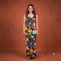 Vashtro Women Retro Multicolor Daisy Print Maxi Dress