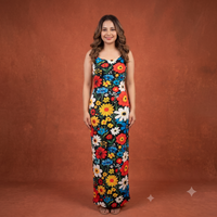Vashtro Women Retro Multicolor Daisy Print Maxi Dress