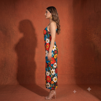 Vashtro Women Retro Multicolor Daisy Print Maxi Dress