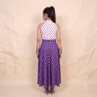 Vashtro Women Retro Purple Polka Dot High-Neck Halter Dress