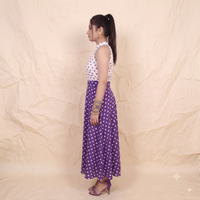 Vashtro Women Retro Purple Polka Dot High-Neck Halter Dress