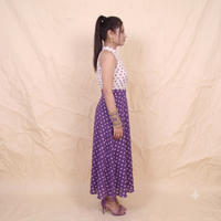 Vashtro Women Retro Purple Polka Dot High-Neck Halter Dress