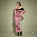 Vashtro Women Rose Gold Velvet Off-Shoulder Maxi Dress