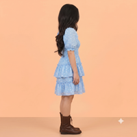 Vashtro Women Sky Blue Retro Polka Dot Milkmaid Tiered Dress