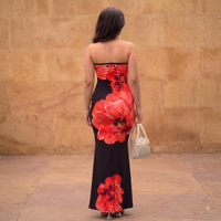 Vashtro Women Stunning Black and Red Floral Printed Dress