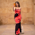 Vashtro Women Stunning Black and Red Floral Printed Dress