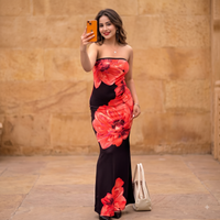 Vashtro Women Stunning Black and Red Floral Printed Dress