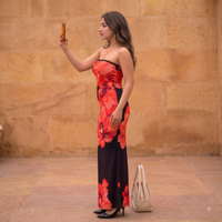 Vashtro Women Stunning Black and Red Floral Printed Dress