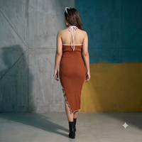 Vashtro Women Stunning Brown Knitted Bodycon Dress