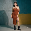 Vashtro Women Stunning Brown Knitted Bodycon Dress